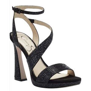 JESSICA SIMPSON / J-Friso-2 / Black / Rhinestone / Platform Heeled / Sandals /